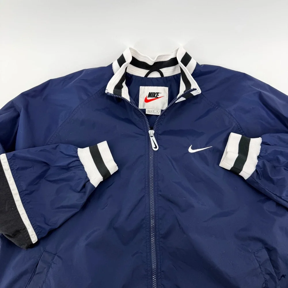 Nike Vintage 90s Windbreaker Full Zip Jacket Mesh Lined Navy Blue Size M Mens